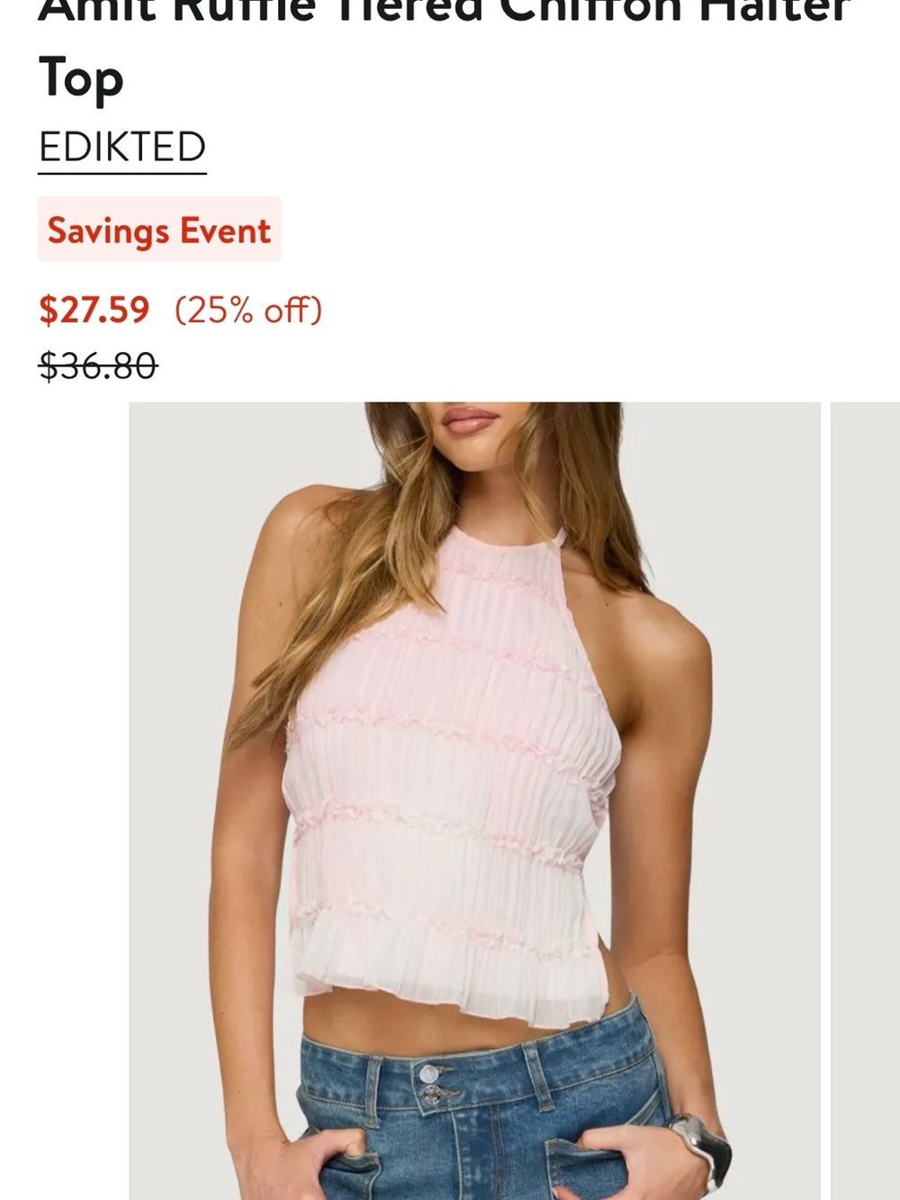 EDIKTED  Romantic  Soft Pink Ruffle Tiered Halter Camisole